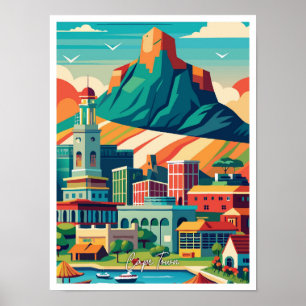 Cape Town South Africa Vintage Travel Illustration Poster