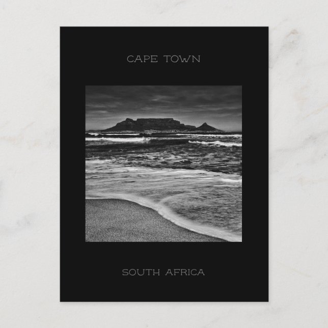 Cape Town Table Mountain Beach Ocean Monochrome Postcard (Front)