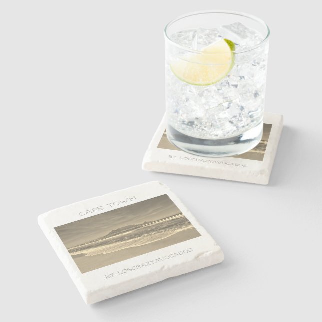 Cape Town Table Mountain Beach Ocean Sepia Stone Coaster (Side)