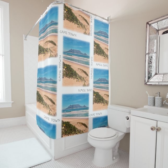 Cape Town Table Mountain Beach Ocean View Shower Curtain (In Situ)