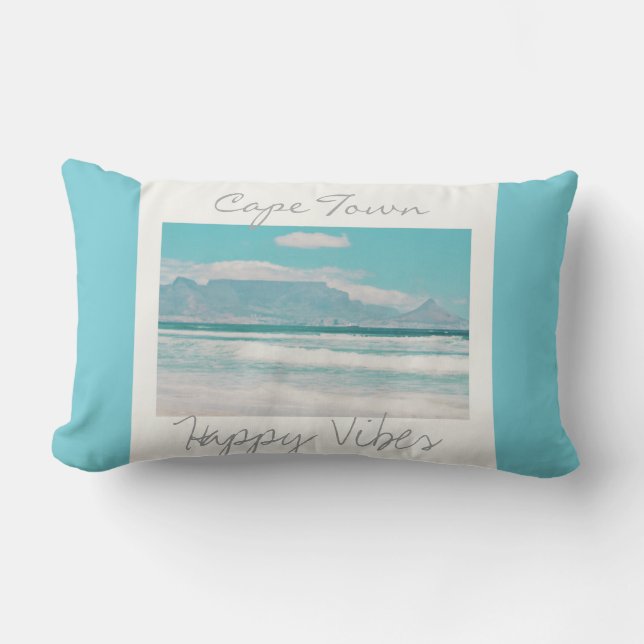 Cape Town Table Mountain Happy Vibes Throw Pillow (Front)