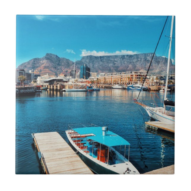 Cape Town Table Mountain Harbour View Ceramic Tile (Front)