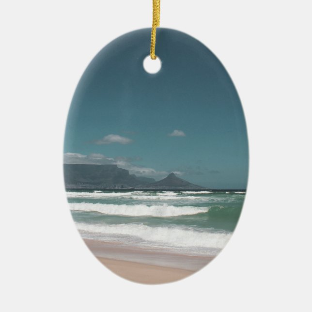 Cape Town Table Mountain Ocean Ceramic Ornament (Front)