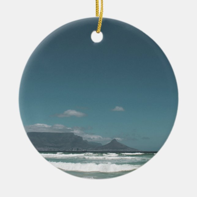 Cape Town Table Mountain Ocean Ceramic Ornament (Front)