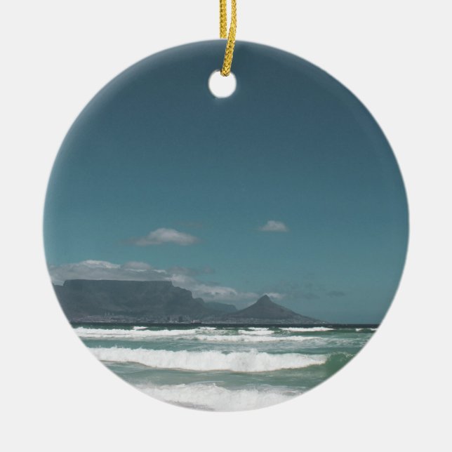 Cape Town Table Mountain Ocean Ceramic Ornament (Front)