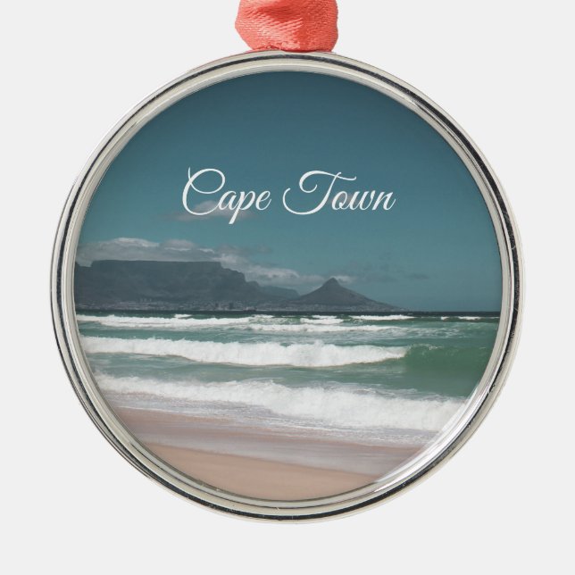 Cape Town Table Mountain Ocean Metal Ornament (Front)