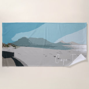 Cape Town Table Mountain Ocean Sketch Beach Towel