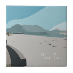 Cape Town Table Mountain Ocean Sketch Ceramic Tile