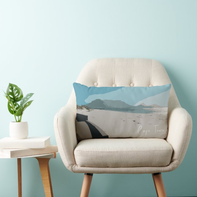 Cape Town Table Mountain Ocean Sketch Lumbar Cushion (Chair)