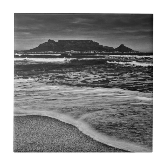 Cape Town Table Mountain Ocean Waves Beach Ceramic Tile (Front)
