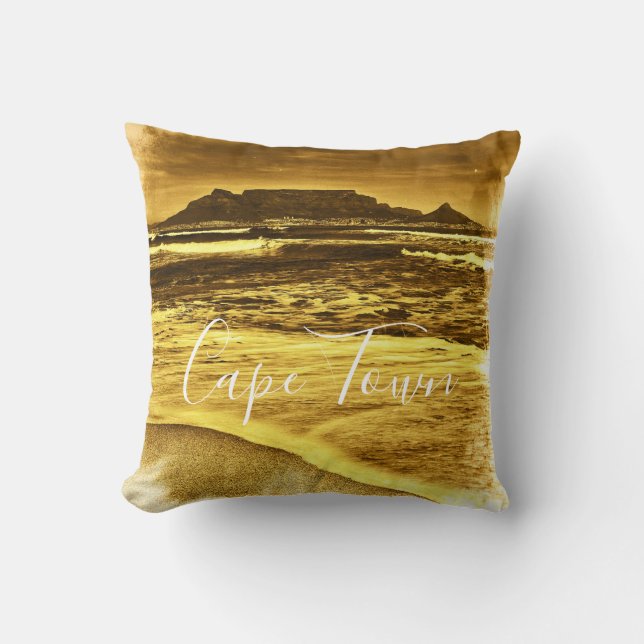 Cape Town Table Mountain Ocean Waves Beach Cushion (Front)