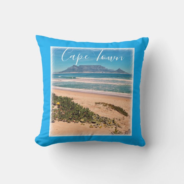 Cape Town Table Mountain Ocean Waves Beach Cushion (Front)