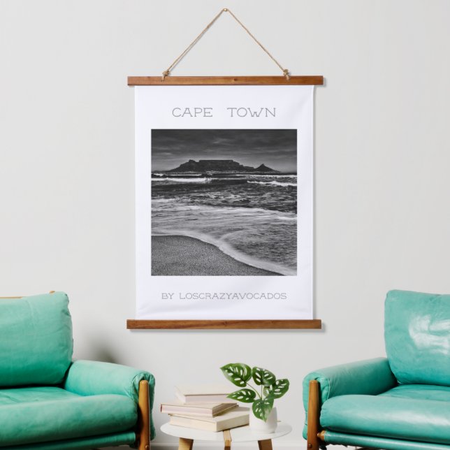 Cape Town Table Mountain Ocean Waves Beach Hanging Tapestry (Living Room)