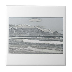 Cape Town Table Mountain South Africa Sketch Ceramic Tile