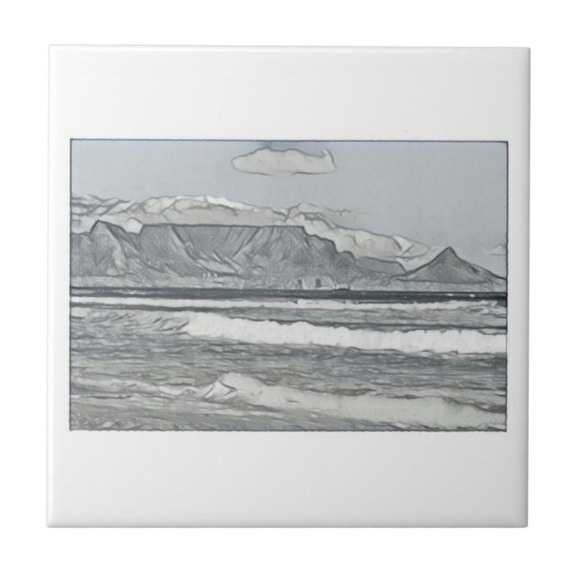 Cape Town Table Mountain South Africa Sketch Ceramic Tile (Front)