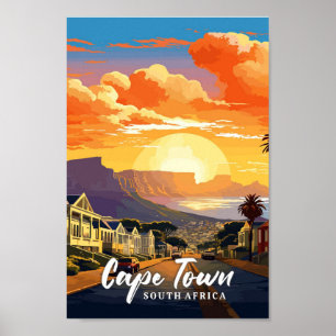 Cape Town Vintage Art Travel Illustration Poster