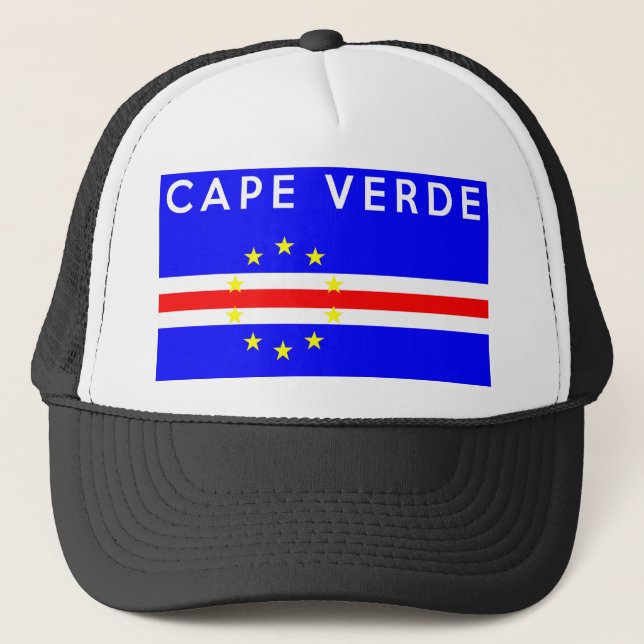 cape verde country flag symbol name text trucker hat (Front)