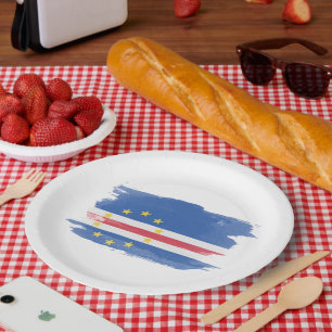 Cape Verde flag brush stroke, national flag Paper Plate