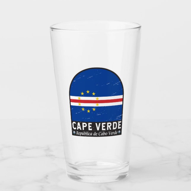 Cape Verde Flag Emblem Distressed Vintage Glass (Front)