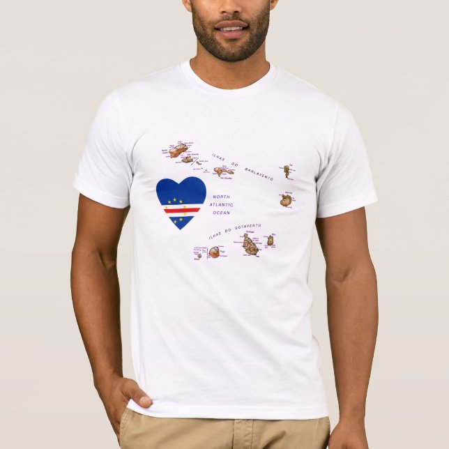 Cape Verde Flag Heart and Map T-Shirt (Front)