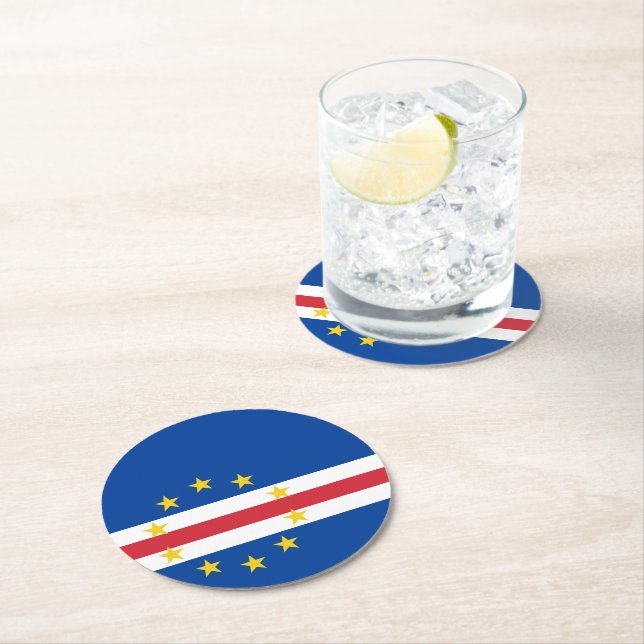 Cape Verde flag Round Paper Coaster (Insitu)