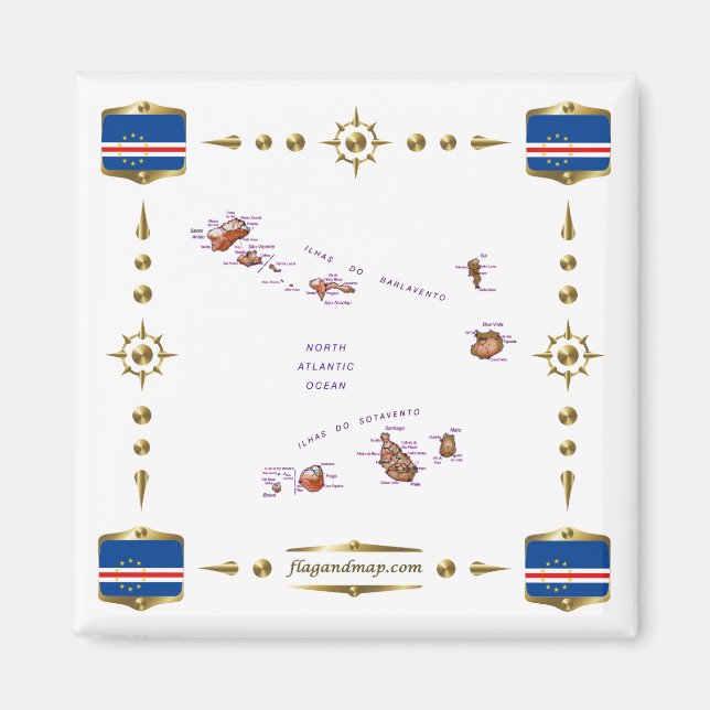 Cape Verde Map + Flags Magnet (Front)