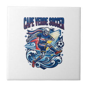 Cape Verde Soccer Skeleton Striker Nations Premium Ceramic Tile