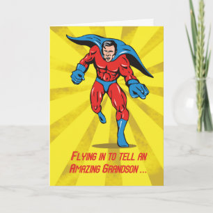 Caped Superhero Grandson 8th Birthday Card