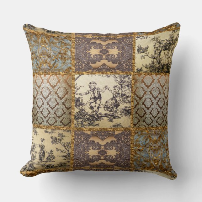 Capetian Elegant Quilt Vintage Pattern Toile Cushion (Front)
