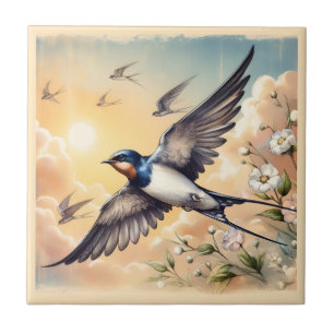 Capistrano Barn Swallows in Golden Sunset Ceramic Tile