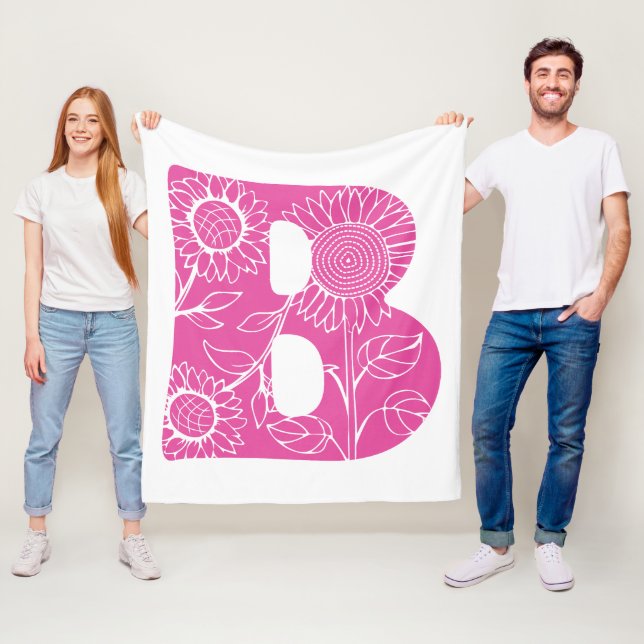 Capital letter B floral monogram Fleece Blanket (In Situ)