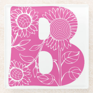 Capital letter B floral monogram Glass Coaster