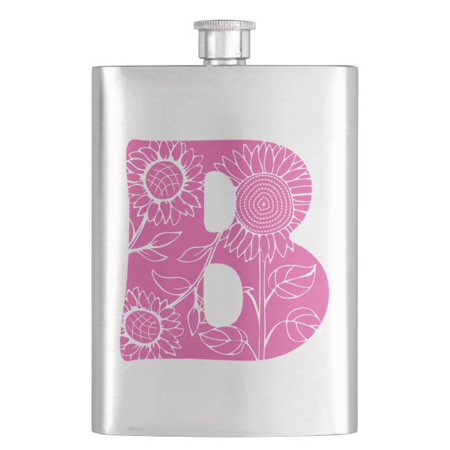 Capital letter B floral monogram Hip Flask (Front)