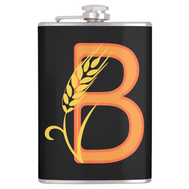 Capital letter B floral monogram Hip Flask (Front)
