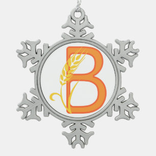 Capital letter B floral monogram Snowflake Pewter Christmas Ornament