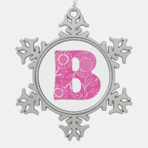 Capital letter B floral monogram Snowflake Pewter Christmas Ornament