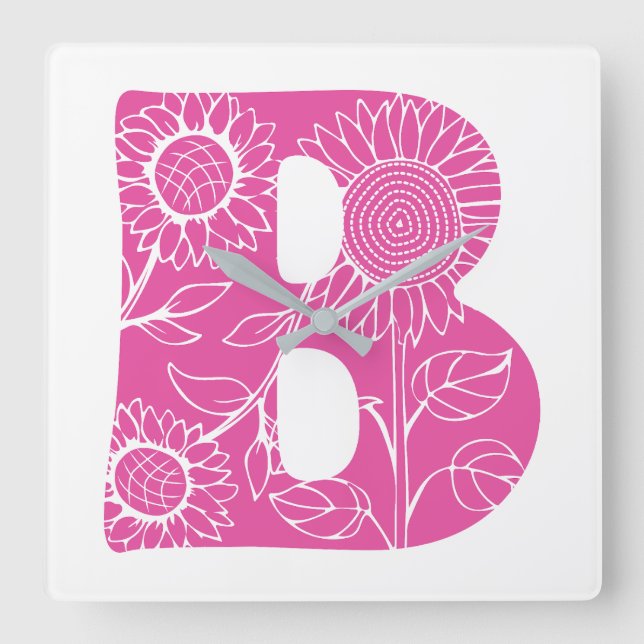 Capital letter B floral monogram Square Wall Clock (Front)