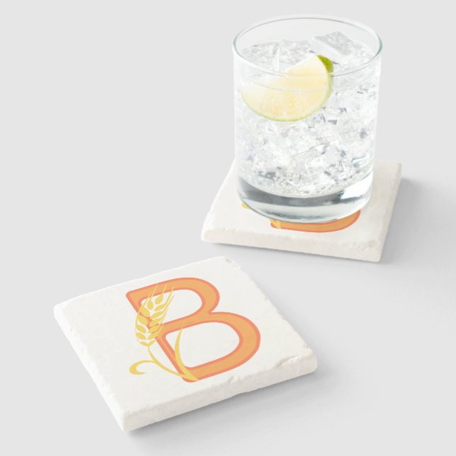 Capital letter B floral monogram Stone Coaster (Side)