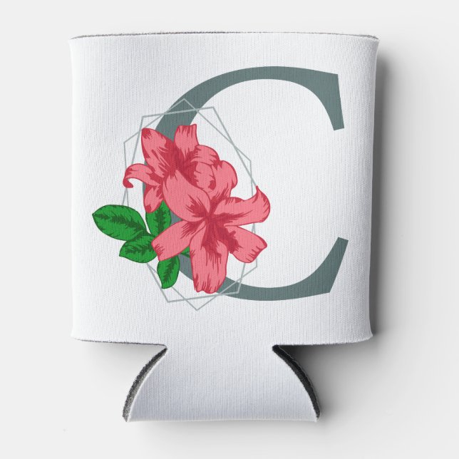Capital letter C floral monogram Can Cooler (Front)