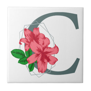Capital letter C floral monogram Ceramic Tile