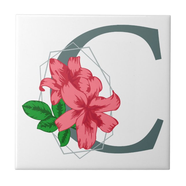 Capital letter C floral monogram Ceramic Tile (Front)