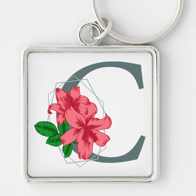 Capital letter C floral monogram Key Ring (Front)