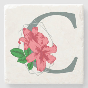 Capital letter C floral monogram Stone Coaster