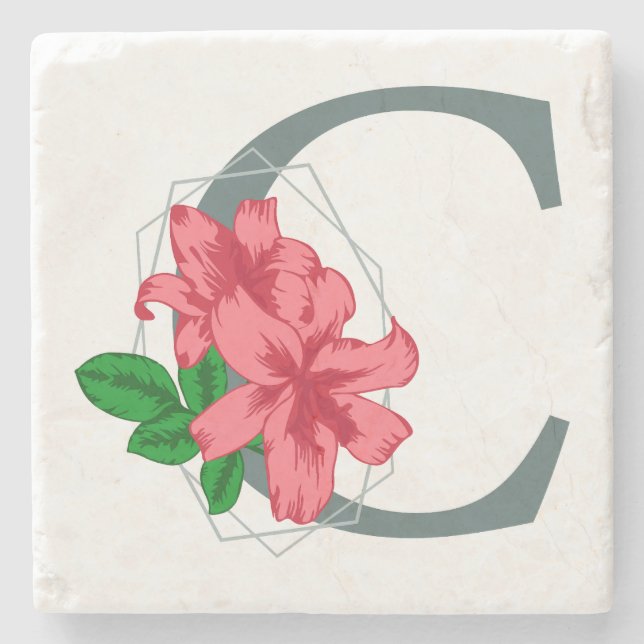 Capital letter C floral monogram Stone Coaster (Front)