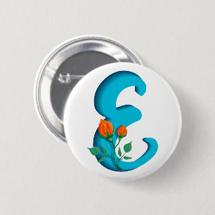 Capital letter E floral monogram 6 Cm Round Badge