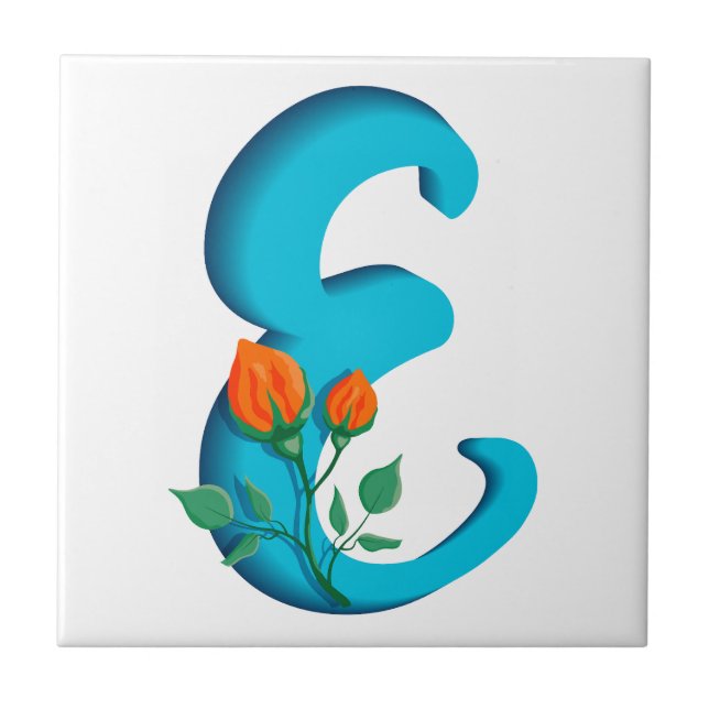 Capital letter E floral monogram Ceramic Tile (Front)