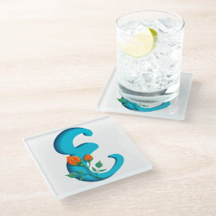 Capital letter E floral monogram Glass Coaster
