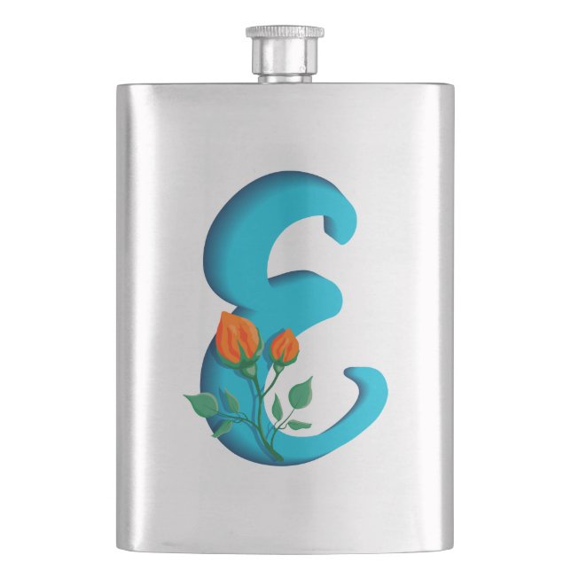 Capital letter E floral monogram Hip Flask (Front)