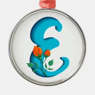 Capital letter E floral monogram Metal Ornament