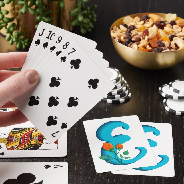 Capital letter E floral monogram Playing Cards (In Situ)